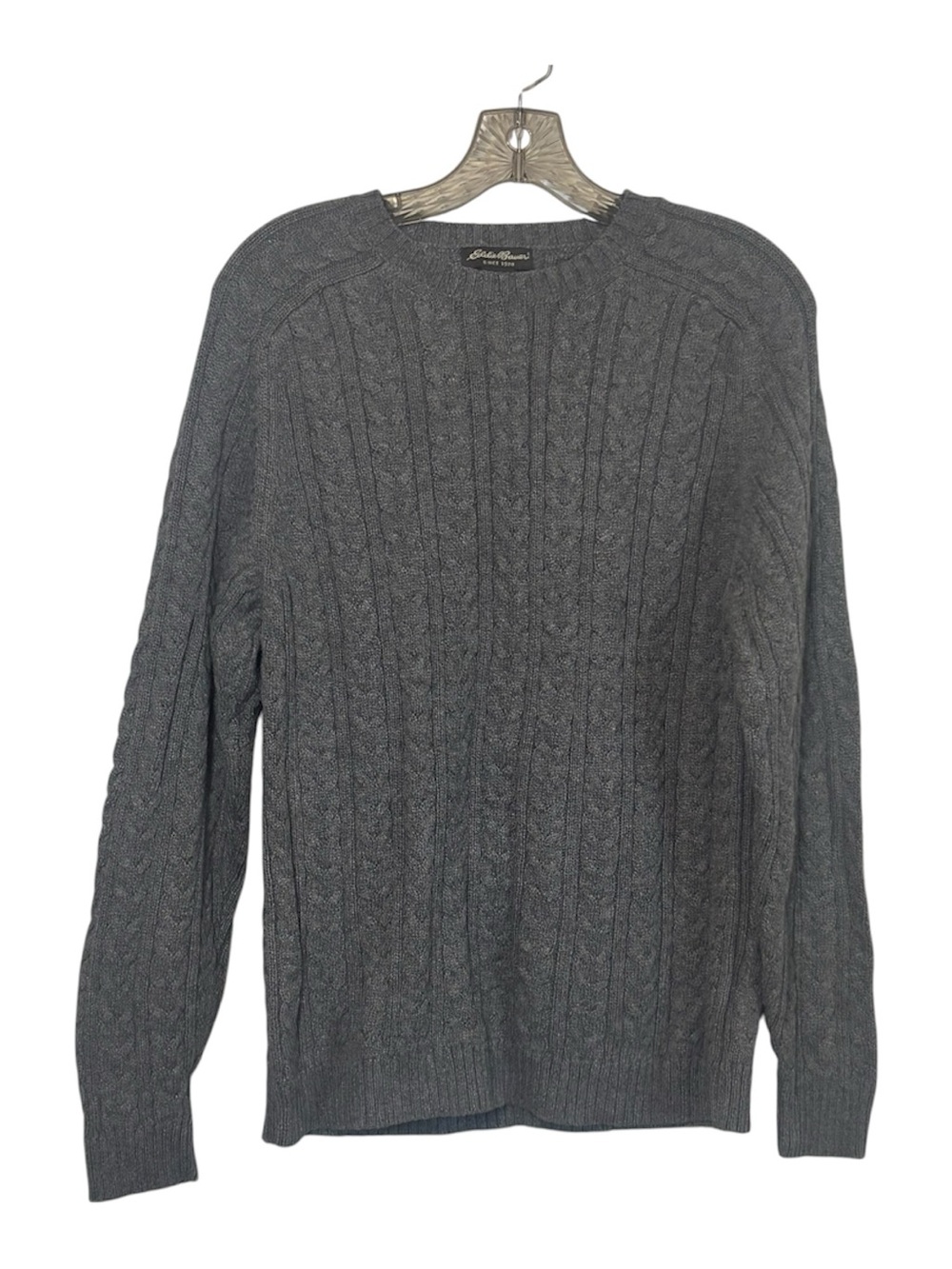 Eddie Bauer Gray Cable Knit Crewneck Pullover Sweater Cozy Classic MEDIUM